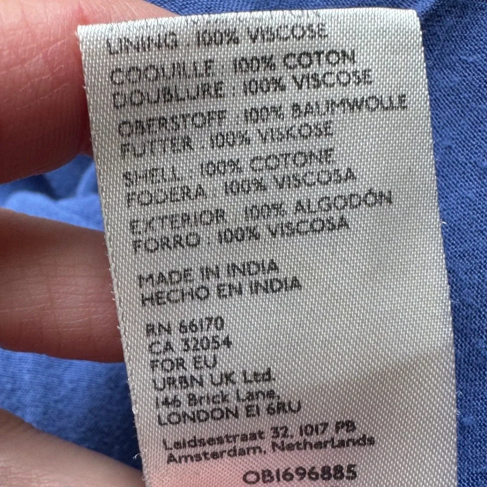 Free People Vernon Cotton Mini Dress Sz Large Blue Multicolor Smocked Ruffle Hem